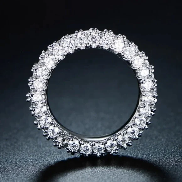 New Woman’s 18K Gold Plated Sterling Silver 3 Row White Sapphire Eternity Ring - Picture 7 of 10